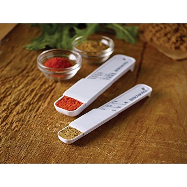 KitchenArt 조정-A-티스푼 및 조정-A-테이블스푼 세트, 플라스틱, 2피스, 흰색, 9 x 3.5 x 0.75인치