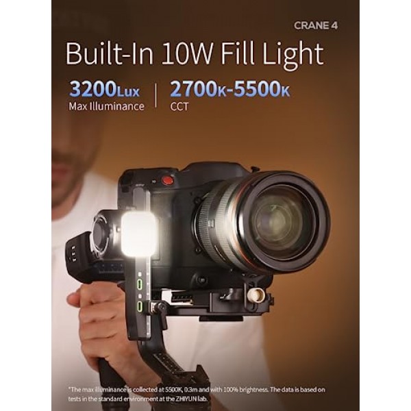 ZHIYUN 크레인 4 콤보, DSLR 및 미러리스 카메라용 3축 짐벌 안정기, Nikon Sony Panasonic Canon Fujifilm BMPCC 6K, 필 라이트, PD 고속 충전