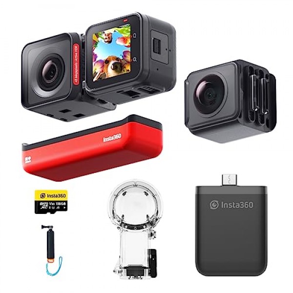 Insta360 ONE RS 트윈 수상 스포츠 키트 - 방수 4K60fps 액션캠 및 5.7K 360° 카메라, 교환 가능한 렌즈, 안정화, 48MP 사진, 액티브 HDR, AI 편집