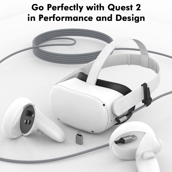 Quest 2/1 및 PC/Steam VR과 호환되는 AMVR 링크 케이블, 5M 길이의 가상 현실 헤드셋 케이블, 어댑터가 있는 USB 3.0 유형 A-C VR 헤드셋 케이블