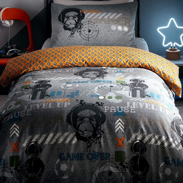 Portfolio Gamer Duvet Dark Quilt Cover Teenagers Kids Bedlinen Bedding Set, Cotton Blend, Grey, Double의 완전히 뒤집을 수있는 글로우
