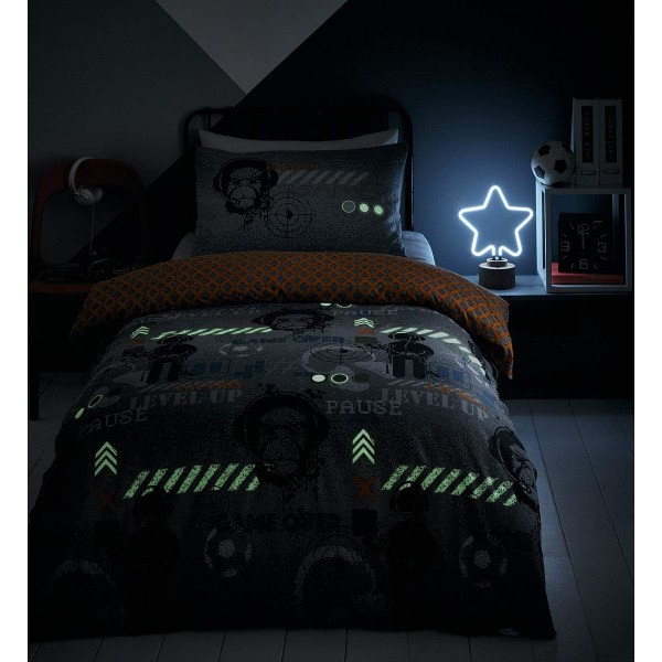 Portfolio Gamer Duvet Dark Quilt Cover Teenagers Kids Bedlinen Bedding Set, Cotton Blend, Grey, Double의 완전히 뒤집을 수있는 글로우