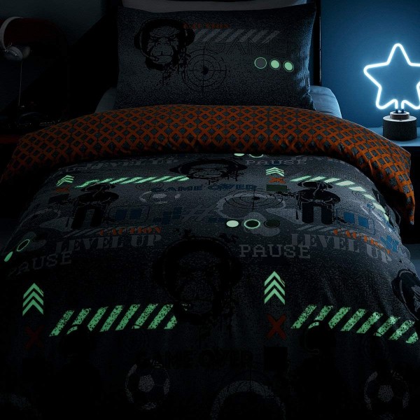 Portfolio Gamer Duvet Dark Quilt Cover Teenagers Kids Bedlinen Bedding Set, Cotton Blend, Grey, Double의 완전히 뒤집을 수있는 글로우