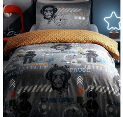 Portfolio Gamer Duvet Dark Quilt Cover Teenagers Kids Bedlinen Bedding Set, Cotton Blend, Grey, Double의 완전히 뒤집을 수있는 글로우