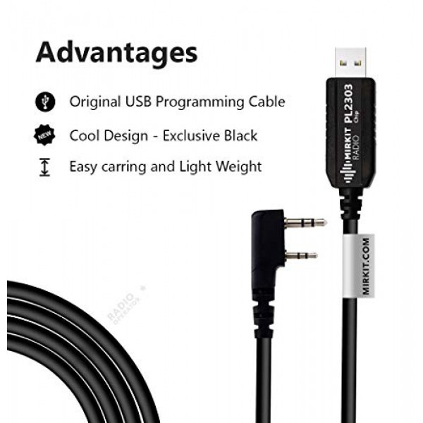 MIRKIT USB 프로그래밍 케이블 Baofeng 양방향 햄 휴대용 라디오용 기본 모델 PL2303 칩: UV-5R, 5RA, 5R Plus, 5RE, bf F8HP, UV3R Plus, BF-888S,UV-82, 5RX3, GA-2S, BF-F8+ , H777, UV-82HP