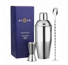 24OZ 칵테일 셰이커 믹서 세트, 마티니 셰이커, 롱 핸들 믹싱 교반 스푼, 바텐더 용 칵테일 지거, 이상적인 Mixology 바텐더 키트 홈 바 선물을 포함한 3Pcs 바 액세서리