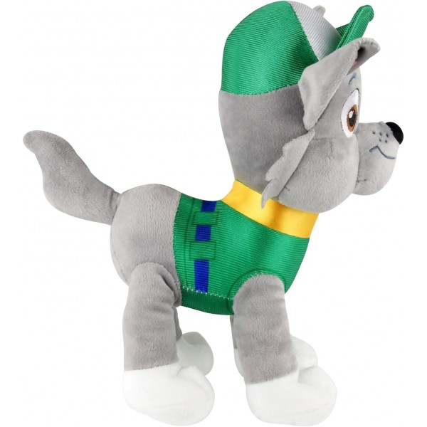 PAW PATROL P:os 76966 귀여운 장난감 Rocky the dog, 4발 도우미, 높이 약 27.5 cm, 놀고 껴안을 수 있는 귀여운 플러시 장난감, 소년 소녀