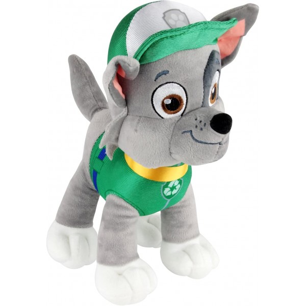 PAW PATROL P:os 76966 귀여운 장난감 Rocky the dog, 4발 도우미, 높이 약 27.5 cm, 놀고 껴안을 수 있는 귀여운 플러시 장난감, 소년 소녀
