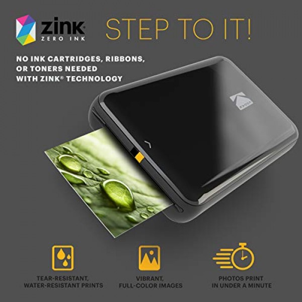 Zink Kodak Step 무선 컬러 포토 프린터(검정색) 2x3 프리미엄 즉석 인화지