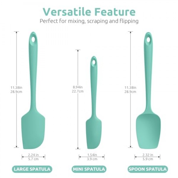 U-Taste 실리콘 주걱 세트, 600°F 고내열성, 이음새가 없는 BPA 없는 유연한 고무 주방 조리 믹싱 베이킹 스크레이퍼 붙지 않는 조리기구 3개 세트(아쿠아 스카이)