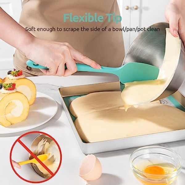 U-Taste 실리콘 주걱 세트, 600°F 고내열성, 이음새가 없는 BPA 없는 유연한 고무 주방 조리 믹싱 베이킹 스크레이퍼 붙지 않는 조리기구 3개 세트(아쿠아 스카이)