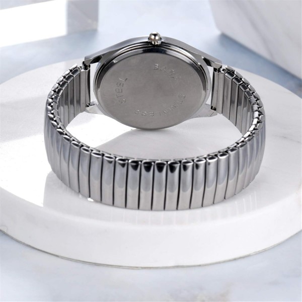JewelryWe Men's Women's Ultra Thin Easy Reader Watch with Elastic Strap, Golden Watch for Mothers Day 아버지의 날 Silver(남성)