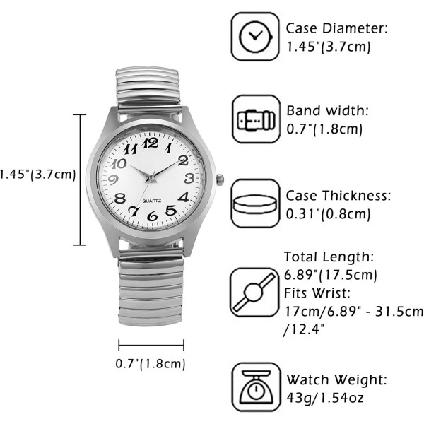JewelryWe Men's Women's Ultra Thin Easy Reader Watch with Elastic Strap, Golden Watch for Mothers Day 아버지의 날 Silver(남성)