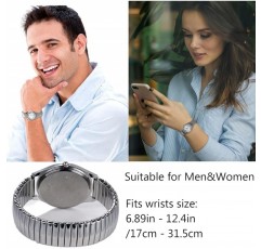 JewelryWe Men's Women's Ultra Thin Easy Reader Watch with Elastic Strap, Golden Watch for Mothers Day 아버지의 날 Silver(남성)