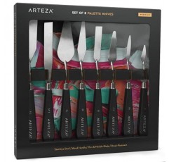 Arteza 팔레트 나이프 8팩, 크기 No. 1, 25, 7, 15, 39, 23, 17, 21, 내구성 있는 스테인레스 스틸 블레이드 및 파손 방지 나무 손잡이, 오일 및 아크릴 페인팅용 미술 용품