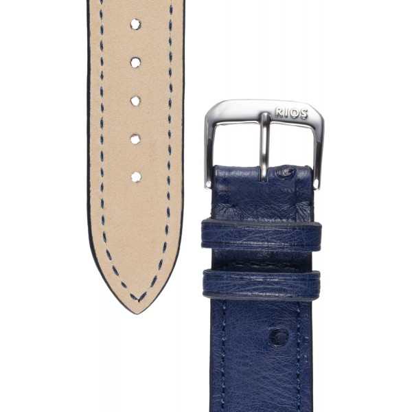 Rios 1931 MAISON 네이비 블루 19mm 실버 버클의 정품 타조 가죽 시계 스트랩