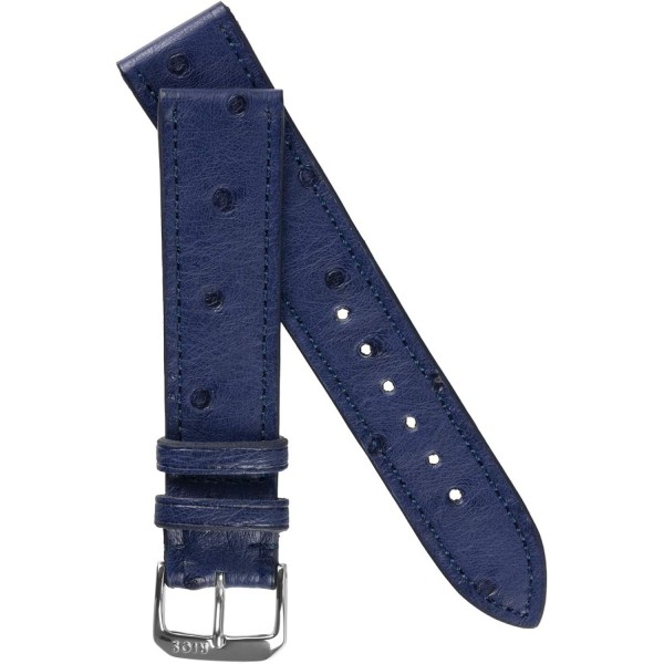 Rios 1931 MAISON 네이비 블루 19mm 실버 버클의 정품 타조 가죽 시계 스트랩