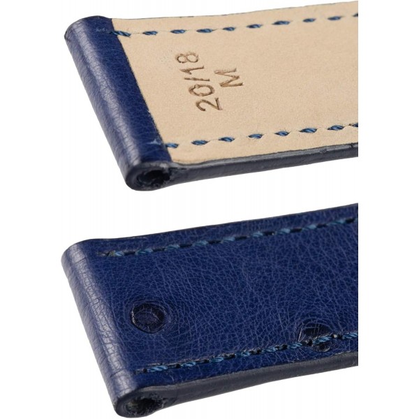 Rios 1931 MAISON 네이비 블루 19mm 실버 버클의 정품 타조 가죽 시계 스트랩
