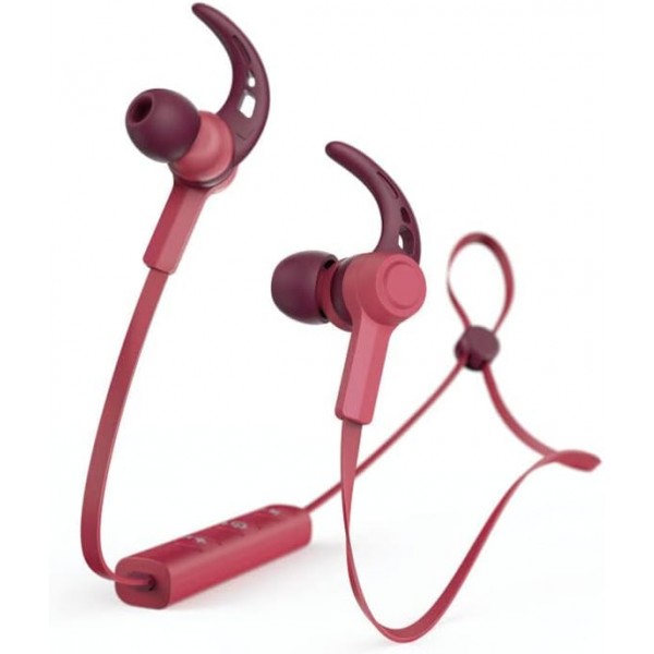 Hama Bluetooth® Headphones Connect(인이어(in-ear), 무선, 바이노럴, Bluetooth, 20~20,000Hz(마이크와 헤드폰의 대역폭), 마이크, 이어 워머, 플랫 케이블) 레드