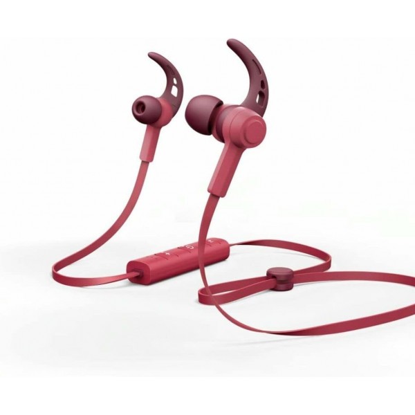 Hama Bluetooth® Headphones Connect(인이어(in-ear), 무선, 바이노럴, Bluetooth, 20~20,000Hz(마이크와 헤드폰의 대역폭), 마이크, 이어 워머, 플랫 케이블) 레드