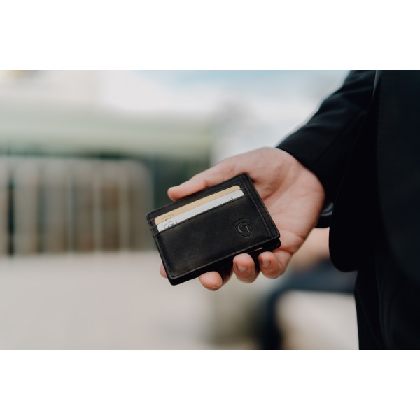 GenTo - 동전 수납칸이 있거나 없는 지갑 - TÜV 테스트를 거친 RFID NFC 보호 - 매직 지갑 - 선물 상자 포함 - 스마트 지갑 - 남성용/여성용 지갑, 카본/블랙, 매끄럽고 모던함