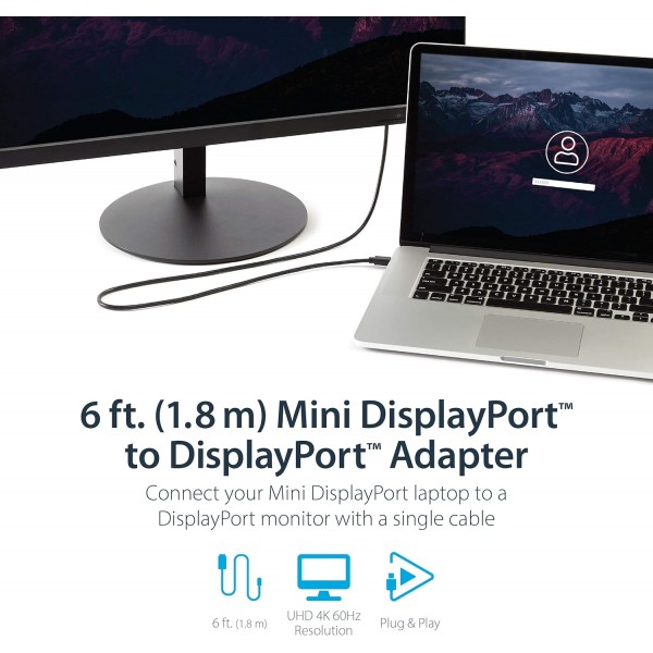 StarTech.com 3m Mini DisplayPort - DisplayPort 1.2 어댑터 케이블 M/M - DisplayPort 4k with HBR2 지원 - 3m 미니 DP - DP 케이블(MDP2DPMM3M)