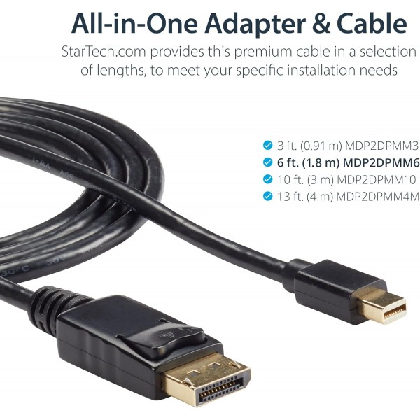 StarTech.com 3m Mini DisplayPort - DisplayPort 1.2 어댑터 케이블 M/M - DisplayPort 4k with HBR2 지원 - 3m 미니 DP - DP 케이블(MDP2DPMM3M)