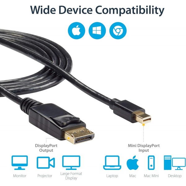 StarTech.com 3m Mini DisplayPort - DisplayPort 1.2 어댑터 케이블 M/M - DisplayPort 4k with HBR2 지원 - 3m 미니 DP - DP 케이블(MDP2DPMM3M)