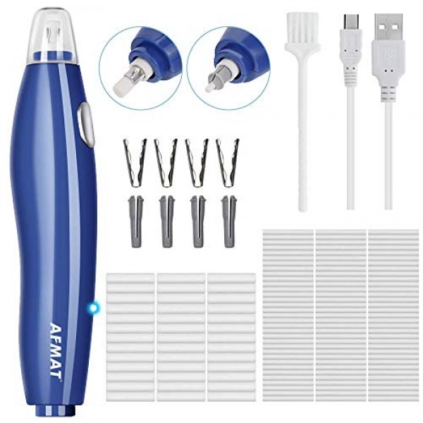 AFMAT 롱 포인트 연필깎이, 6-9.6mm 대형 연필용 충전식 아트 연필깎이, 예술가용 충전식 전기 지우개, 지우개 리필 140개
