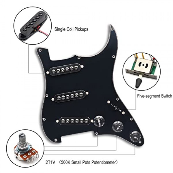 SAPHUE 미리 배선된 ST 픽가드 SSS 3 싱글 코일 픽업 조정 가능한 큰 나사 Fender Strandard Straocaster 기타 부품용 일렉트릭 기타 픽가드(검은색)