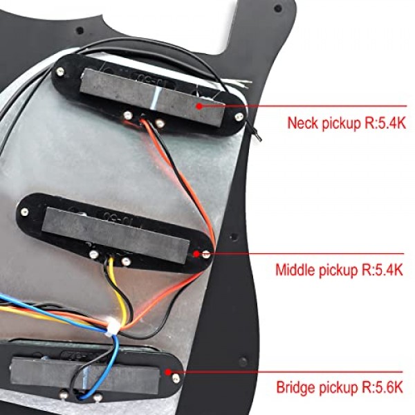 SAPHUE 미리 배선된 ST 픽가드 SSS 3 싱글 코일 픽업 조정 가능한 큰 나사 Fender Strandard Straocaster 기타 부품용 일렉트릭 기타 픽가드(검은색)