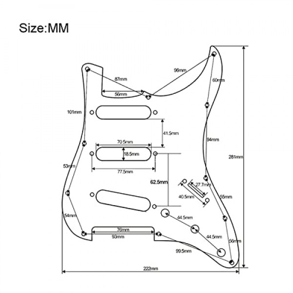 SAPHUE 미리 배선된 ST 픽가드 SSS 3 싱글 코일 픽업 조정 가능한 큰 나사 Fender Strandard Straocaster 기타 부품용 일렉트릭 기타 픽가드(검은색)