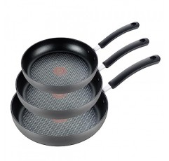 T-fal Ultimate 단단한 양극산화 처리된 붙지 않는 프라이팬 세트 8, 10.25, 12인치 오븐 안전 400F, 뚜껑 안전 350F 조리기구, 냄비 및 팬, 식기세척기 안전 검정색