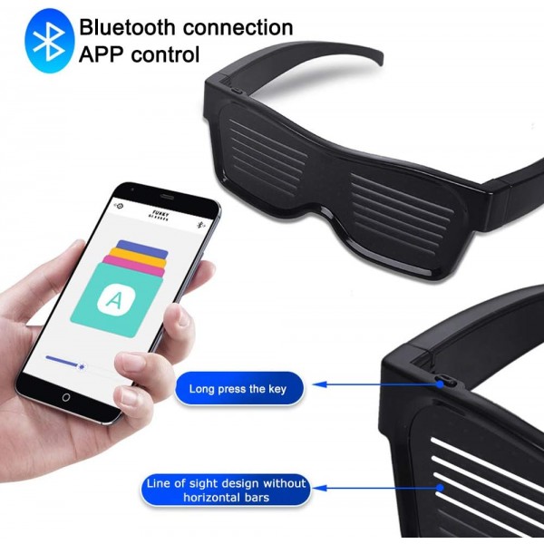 Eamples LED 안경 Bluetooth APP 제어, 4가지 모드 11개의 애니메이션, iPhone iOS Android 및 Google Play용 앱이 포함된 DIY 네온 와이어 안경, Raves Festival Clubs 테마 파티 Bluetooth 버전