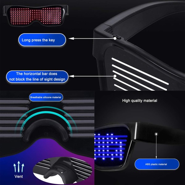 Eamples LED 안경 Bluetooth APP 제어, 4가지 모드 11개의 애니메이션, iPhone iOS Android 및 Google Play용 앱이 포함된 DIY 네온 와이어 안경, Raves Festival Clubs 테마 파티 Bluetooth 버전