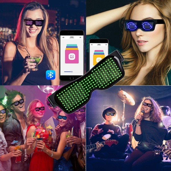 Eamples LED 안경 Bluetooth APP 제어, 4가지 모드 11개의 애니메이션, iPhone iOS Android 및 Google Play용 앱이 포함된 DIY 네온 와이어 안경, Raves Festival Clubs 테마 파티 Bluetooth 버전