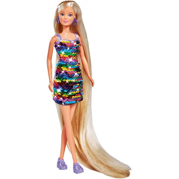 Simba 105733525 - Steffi Love XXL Hair, 레인보우 효과가 있는 스팽글 드레스를 입은 인형, 머리핀과 빗을 포함한 매우 긴 머리, 29cm, 3세 이상의 어린이용