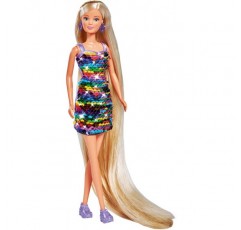 Simba 105733525 - Steffi Love XXL Hair, 레인보우 효과가 있는 스팽글 드레스를 입은 인형, 머리핀과 빗을 포함한 매우 긴 머리, 29cm, 3세 이상의 어린이용