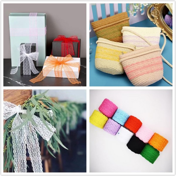 혼합 레이스 리본, 10 Pcs 여러 색상 색상 꽃 패턴 패브릭 레이스 리본, 바느질 DIY Scrapbooking 웨딩 파티 선물 상자 크리스마스 장식 10M x 45mm