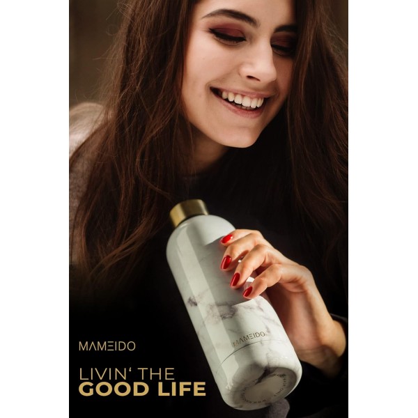 MAMEIDO 스테인리스 물병 1l White Marble Gold - 누수 방지 보온병, 물병 BPA free, 진공 플라스크, 마시는 병 스테인리스 커피 & 차 1000ml White Marble Gold