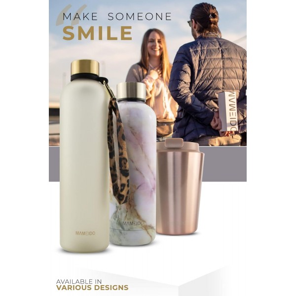 MAMEIDO 스테인리스 물병 1l White Marble Gold - 누수 방지 보온병, 물병 BPA free, 진공 플라스크, 마시는 병 스테인리스 커피 & 차 1000ml White Marble Gold