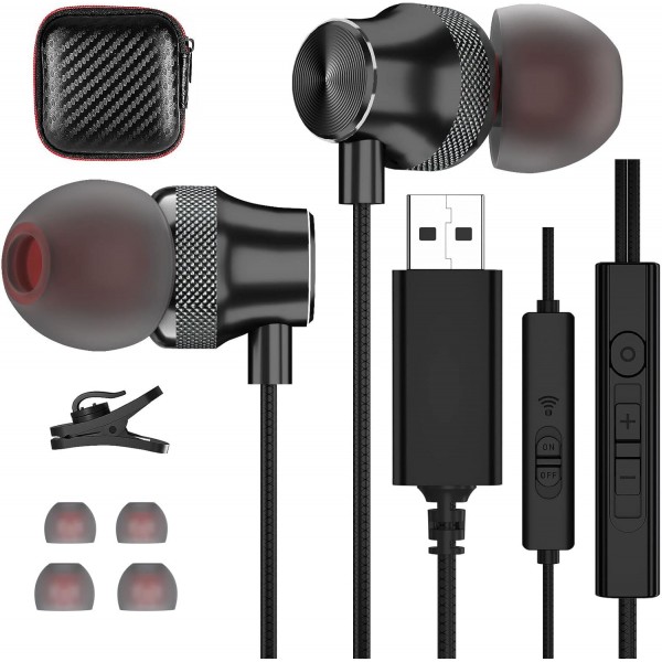 마이크가 있는 PC 헤드셋, USB PC 헤드폰 게임용 헤드셋 와이어가 있는 인이어 HiFi 스테레오 이어폰(노이즈 캔슬링 볼륨 컨트롤 포함) PS4용 컴퓨터 헤드셋 PS5 노트북 데