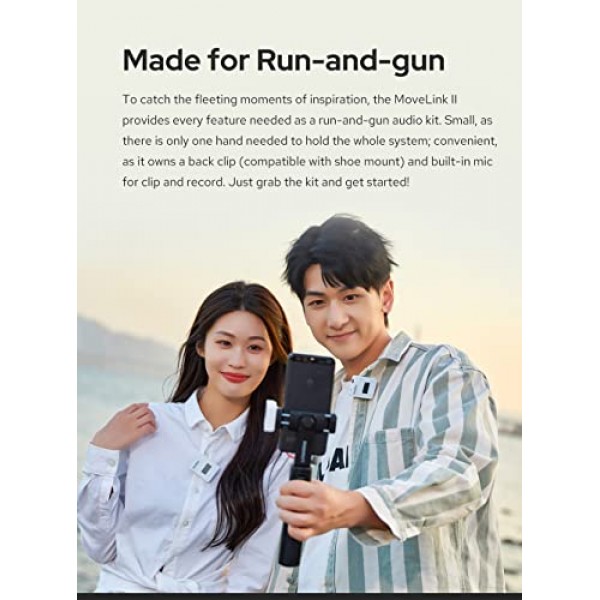 GODOX MoveLink II M2 무선 마이크 시스템(전방향성 라발리에 송신기 마이크 2개, 2.4GHz 전송 100m 작동 범위 + 충전 케이스 포함)