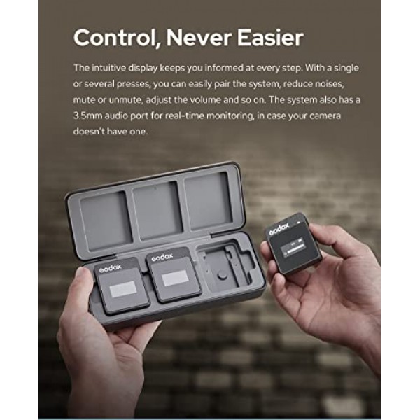 GODOX MoveLink II M2 무선 마이크 시스템(전방향성 라발리에 송신기 마이크 2개, 2.4GHz 전송 100m 작동 범위 + 충전 케이스 포함)