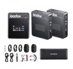 GODOX MoveLink II M2 무선 마이크 시스템(전방향성 라발리에 송신기 마이크 2개, 2.4GHz 전송 100m 작동 범위 + 충전 케이스 포함)