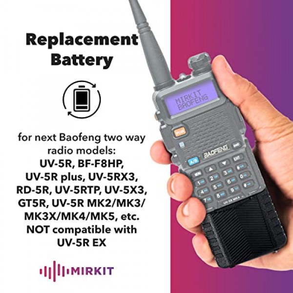 MIRKIT Baofeng 배터리 BL-5 3800mAh 확장 배터리 UV-5R과 호환 BF-8HP UV-5RX3 RD-5R UV-5RTP UV-5R+, UV-5X3 양방향 라디오, Baofeng UV-5R 확장 배터리 라디오 미국