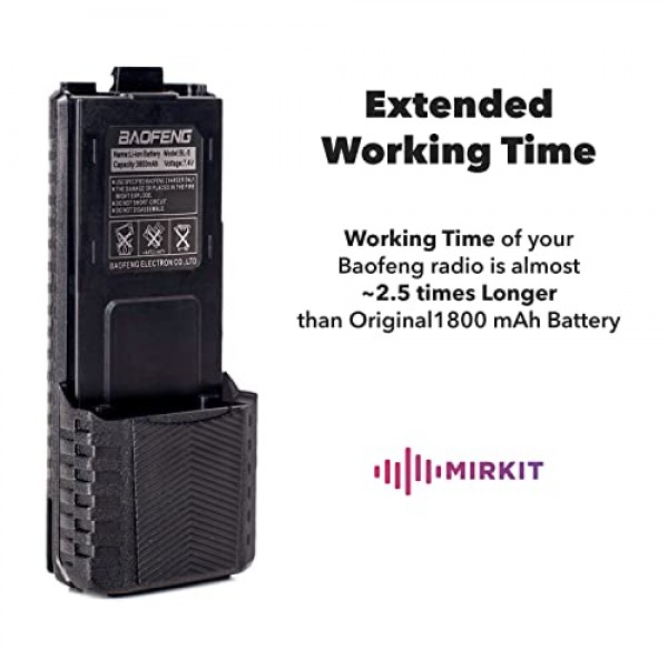 MIRKIT Baofeng 배터리 BL-5 3800mAh 확장 배터리 UV-5R과 호환 BF-8HP UV-5RX3 RD-5R UV-5RTP UV-5R+, UV-5X3 양방향 라디오, Baofeng UV-5R 확장 배터리 라디오 미국