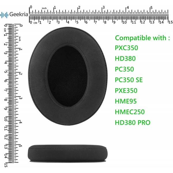 Senheiser HD380, HD380 Pro, PXC350, PC350, PC350 SE, PXE350, HME95, HMEC250, 헤드폰 이어패드/이어컵/이어패드/이어머프용 Geekria 이어패드 교체(라미 벨벳 패브릭) 블랙