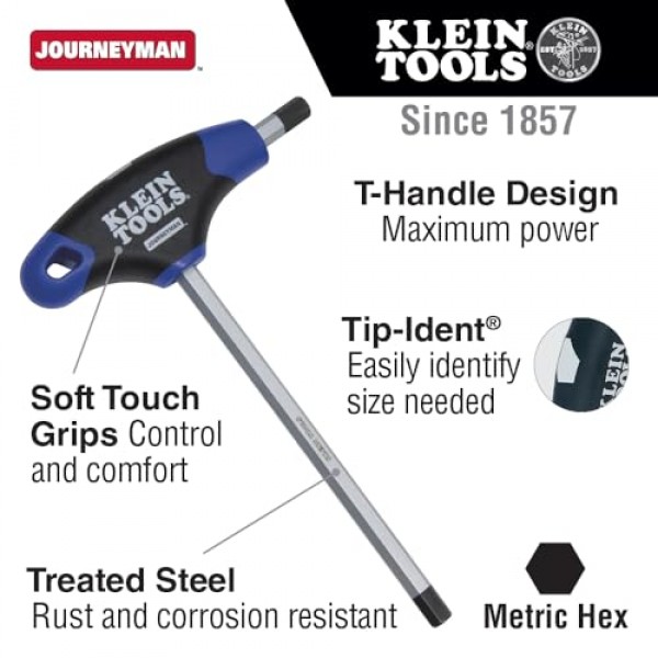 Klein Tools JTH9M5 5mm 육각 키(Journeyman T 핸들 포함), 9인치