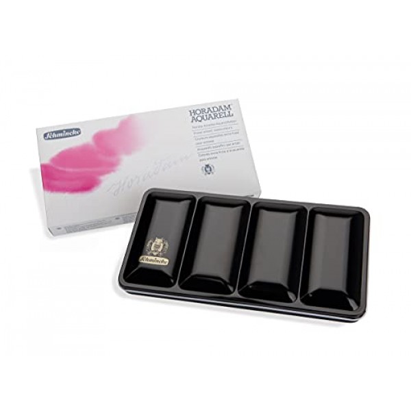 Schmincke - 48가지 최고급 수채화가 포함된 HORADAM® AQUARELL 컬러 박스, 74448097, 블랙 메탈 박스, 페인팅 세트, 프리미엄 수채화, 48 x 1/2 팬